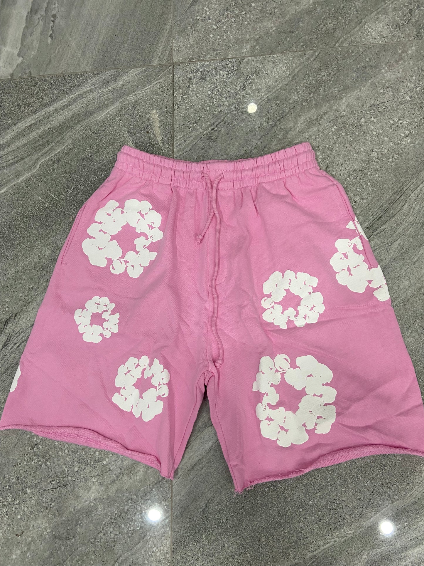 denim tears the cotton wreath pink & white shorts